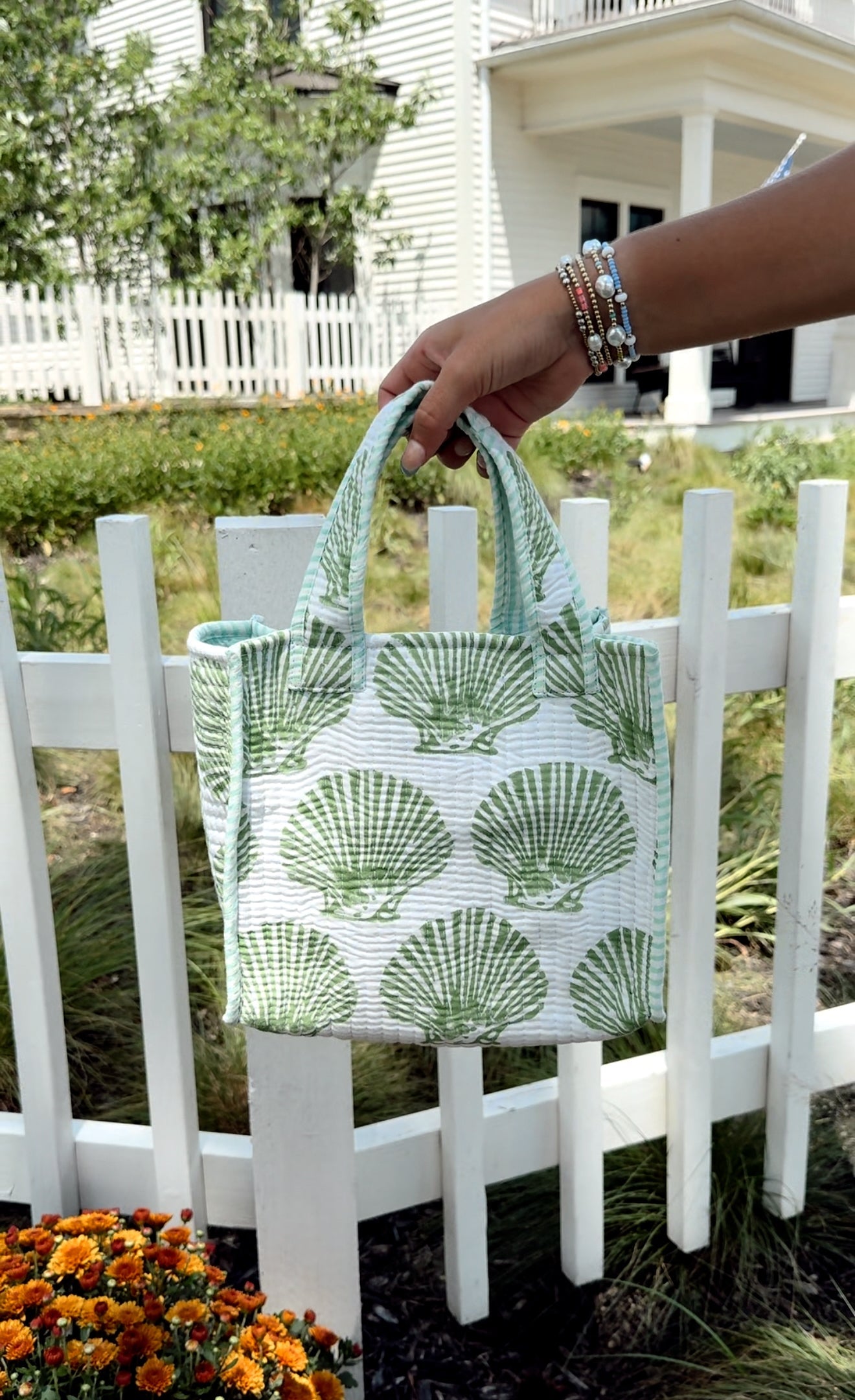 Quilted Block-Print Mini Tote Bag